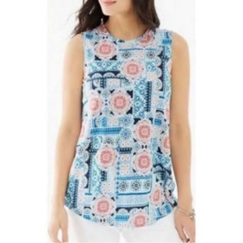 J Jill Love Linen Portofino Paisley Medallion Print Tank Top Shirt Large